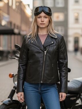 Classic Black Leather Asymmetric Moto Jacket - Hot Leathers - Flannel Lined